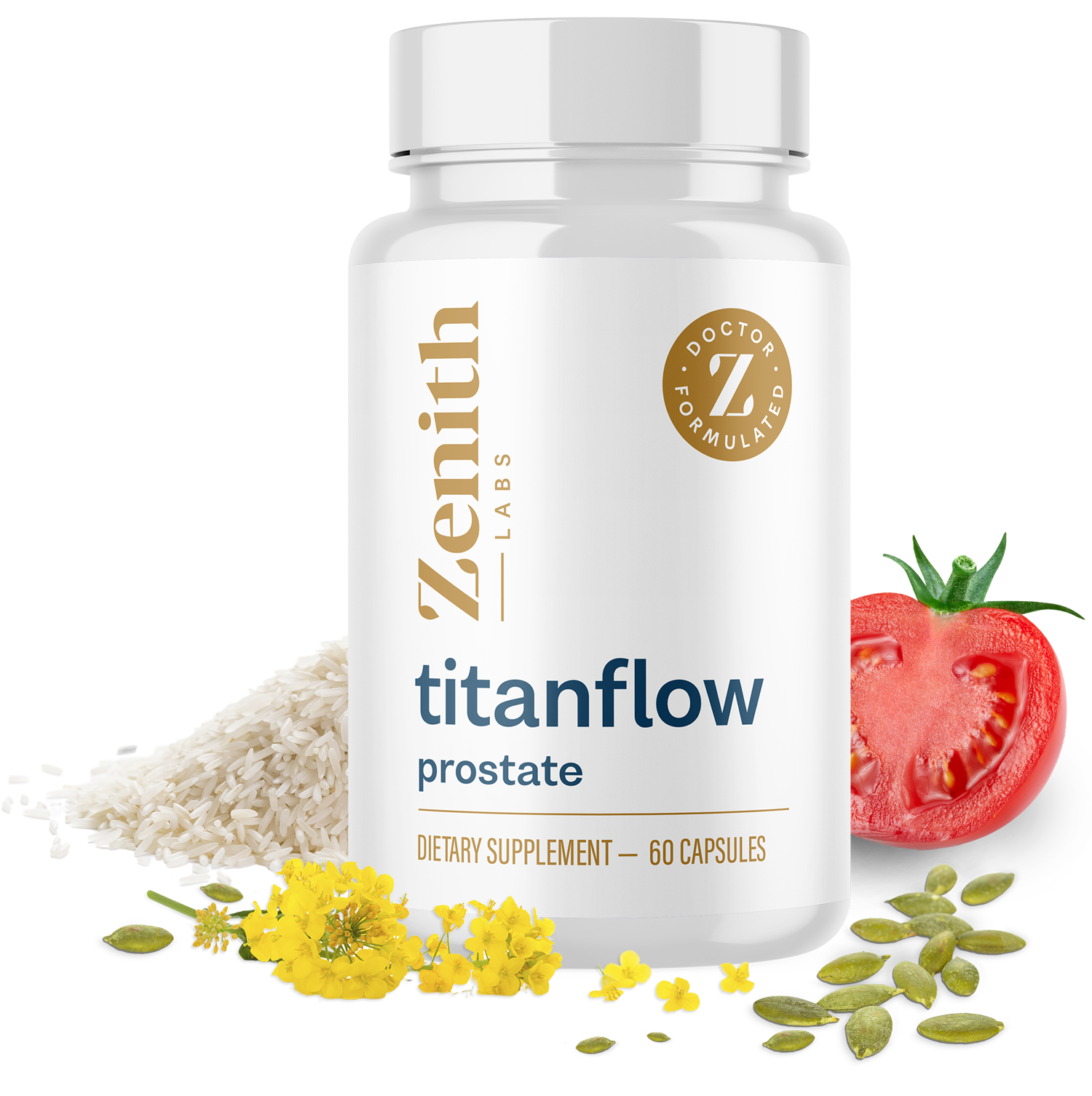 Titan Flow wellness supplement bottles